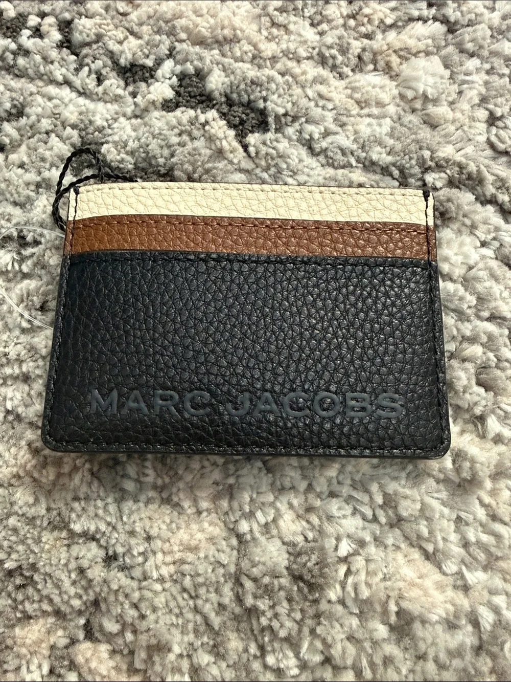Marc Jacobs Black Card & Key Holder with Cream and Brown Stripes